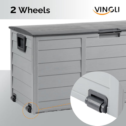 VINGLI 75 Gallon Outdoor Storage Box, Lockable Plastic Storage Containers with Lid, Patio Deck Box Furniture for Garden, Pool, Balcony, Yard (Coffee)