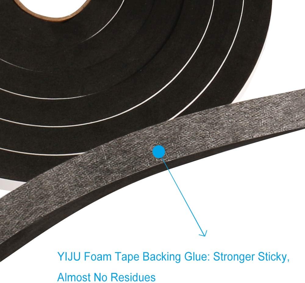 Seal Foam Tape,1/2 Inch W x 1/8 Inch T Weather Stripping for Door and Window,High Density Single Sided Closed Cell Door Insulation Weather Strip, 3 Rolls Total 50FT Black