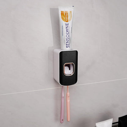 2 Slot Toothbrush Holder and Toothpaste Dispenser Wall Mounted, Automatic Toothpaste Squeezer, 2 in 1 Tooth Brush Toothpaste Organizer for Shower (Grey)