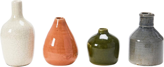 Creative Co-Op Blue & Ivory Terracotta Vases (Set of 4 Sizes)