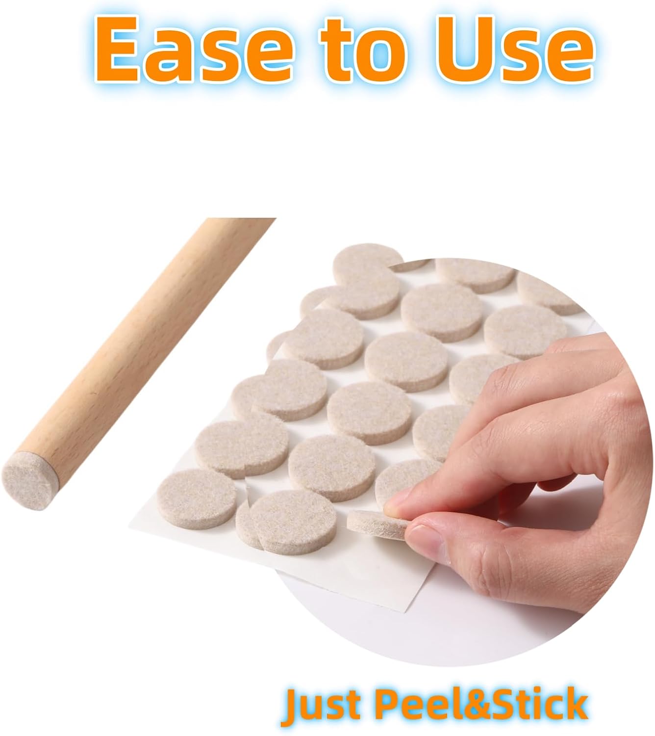 Furnigear Felt Furniture Pads for Hardwood Floors - Self Adhesive Chair Felt Pads, Floor Protector for Furniture Feet, Furniture Sliders Moving Your Furniture Smoothly - Anti Scratch 96 Pcs 3/4" Round