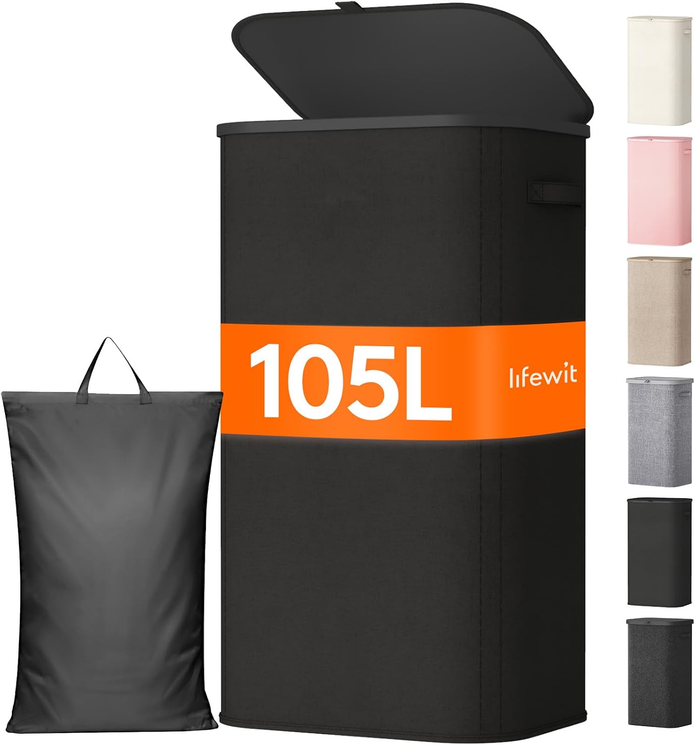 Lifewit 165L Large Laundry Basket with Lid, Laundry Hamper with Plastic Handles and Removable Bag, Foldable Tall Dirty Clothes Hampers for Laundry for Laundry Room, Bedroom, Bathroom, Dorm, Beige