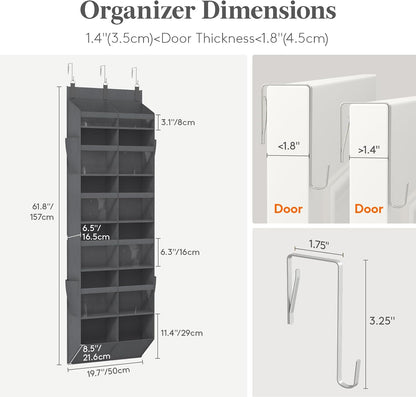 Lifewit 1 Pack Over the Door Organizer, 5 Section Clear Window Hanging Storage with 4 Side Pockets, Sturdy Anti Tilt 40 lbs Load Behind Door for Closet, Bedroom, Bathroom, Nursery, Dorm, Dark Gray