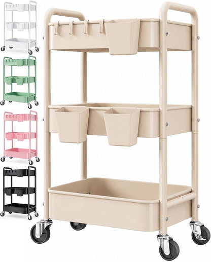 2 Tier Small Rolling Cart Metal with Wheels, White Under Desk Storage Cart on Wheels, Short Utility Roller Caddy Carts Organizer for Art,Craft,Pantry,Bathroom, Two Tiered Shelf Trolley,22 Inches Tall