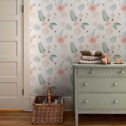 MuralPeel White/Pink/Gold Floral Garden Black Blue Flowers Vintage Peel and Stick Wallpaper Self Adhesive Removable Easy Peel Off Contact Paper Stick on Wall Paper for Bedroom Cabinet Renter Friendly