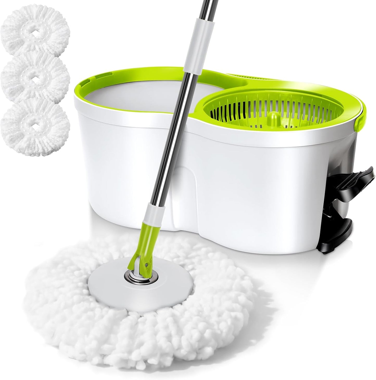Spin Mop Bucket System,Masthome Pedal Spin Mop and Bucket with Wringer Set,EasyWring Microfiber Mop with 3 Mop Pads,360°Spinning Floor Cleaning System - Home & Office Suitable