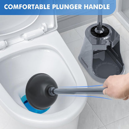 LOVLOY Toilet Plunger and Brush with Holder, Bowl Brush and Heavy Duty Toilet Plunger Set with Ventilated Holder, 2-in-1 Toilet Brush and Plunger Combo for 5.3-inch Toilet Drain New Pack (White, 1)