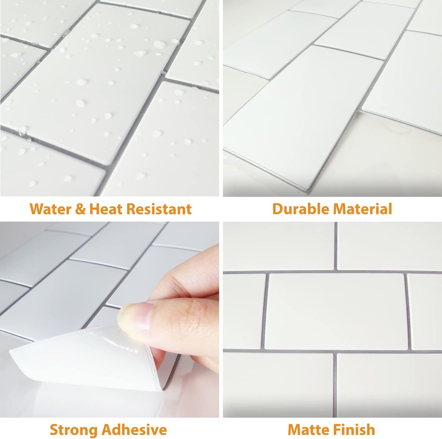 WALPLUS 20 Sheets Peel and Stick Kitchen Backsplash Tile Stickers Self Adhesive Stick on Subway Tile 12" x 6" Bathroom Splashback Water Heat Resistant 3D Wall Tiles Pure White Gray