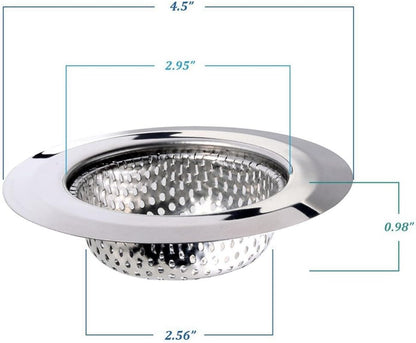 2 Pack Stainless Steel Kitchen Sink Strainer – 4.5" Wide Rim, 2.75" Basket – Rust-Resistant, Anti-Clog Drain Protector for Kitchen, Laundry & Utility Sinks