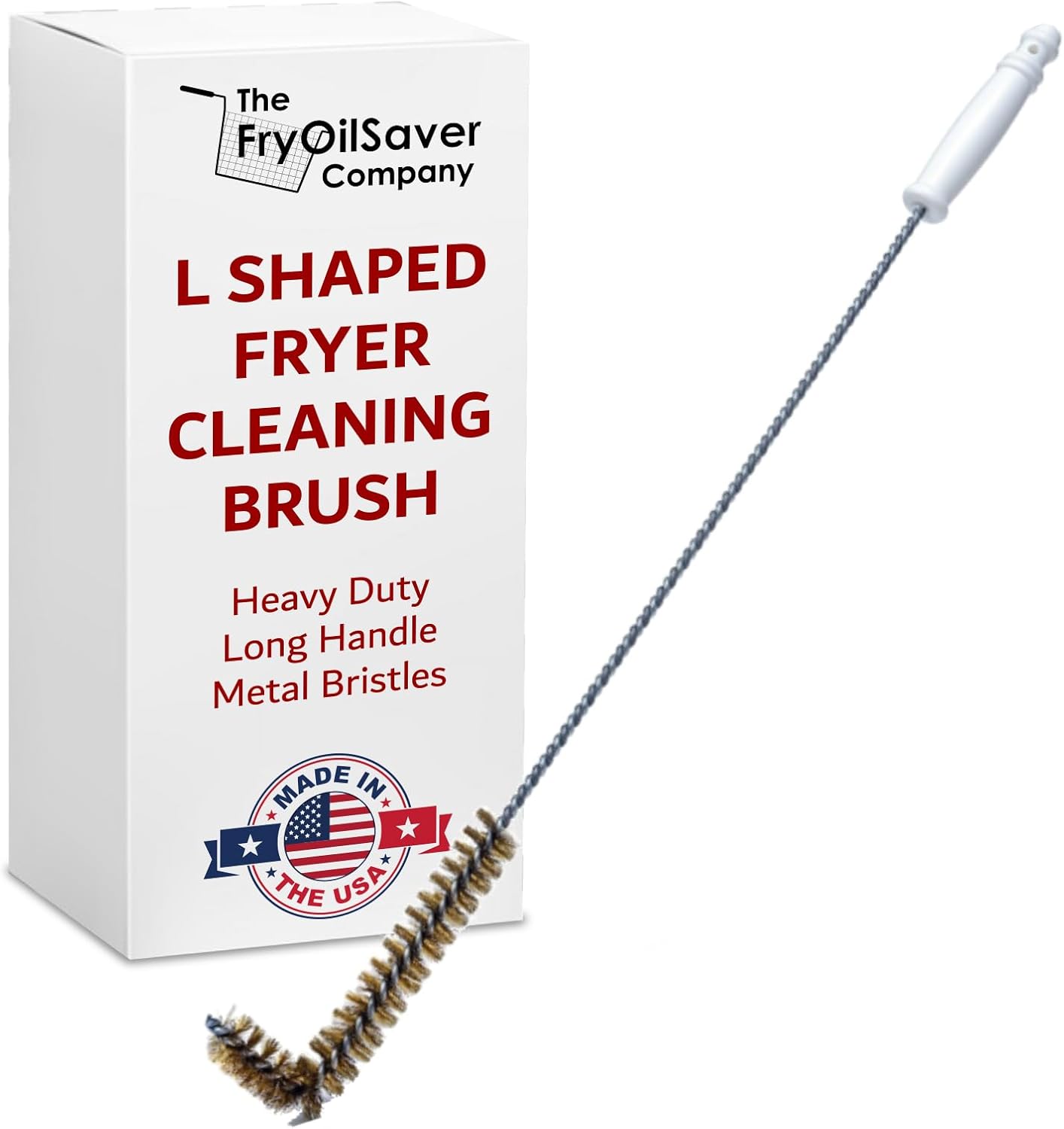 Deep Fryer Cleaning Brush – L-Shaped High-Temp Commercial Kitchen Tool - Heavy Duty Brass Bristles - Heat Resistant to 750F for Food Debris - Deep Fryer Cleaner - Made in USA by FryOilSaver Co. B53C