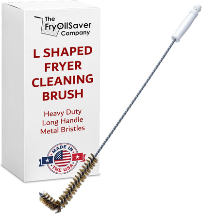 Deep Fryer Cleaning Brush – L-Shaped High-Temp Commercial Kitchen Tool - Heavy Duty Brass Bristles - Heat Resistant to 750F for Food Debris - Deep Fryer Cleaner - Made in USA by FryOilSaver Co. B53C