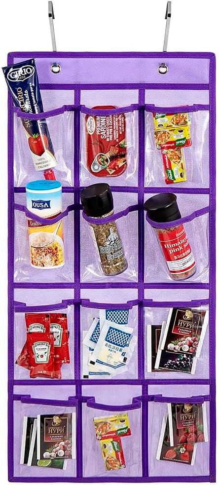 Classroom Pocket Chart For Cell Phones Calculators Over The Door Hanging Closet Underwear Sock Jewelry Organizer Holder 12 Clear Pockets (PURPLE)
