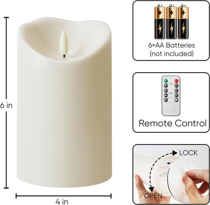 Homemory Dripping Wax Flameless Candles, Battery Operated Candles with Remote Control and Timers, LED Pillar Candles, Electric Fake Candles, 3" x 6", Set of 2