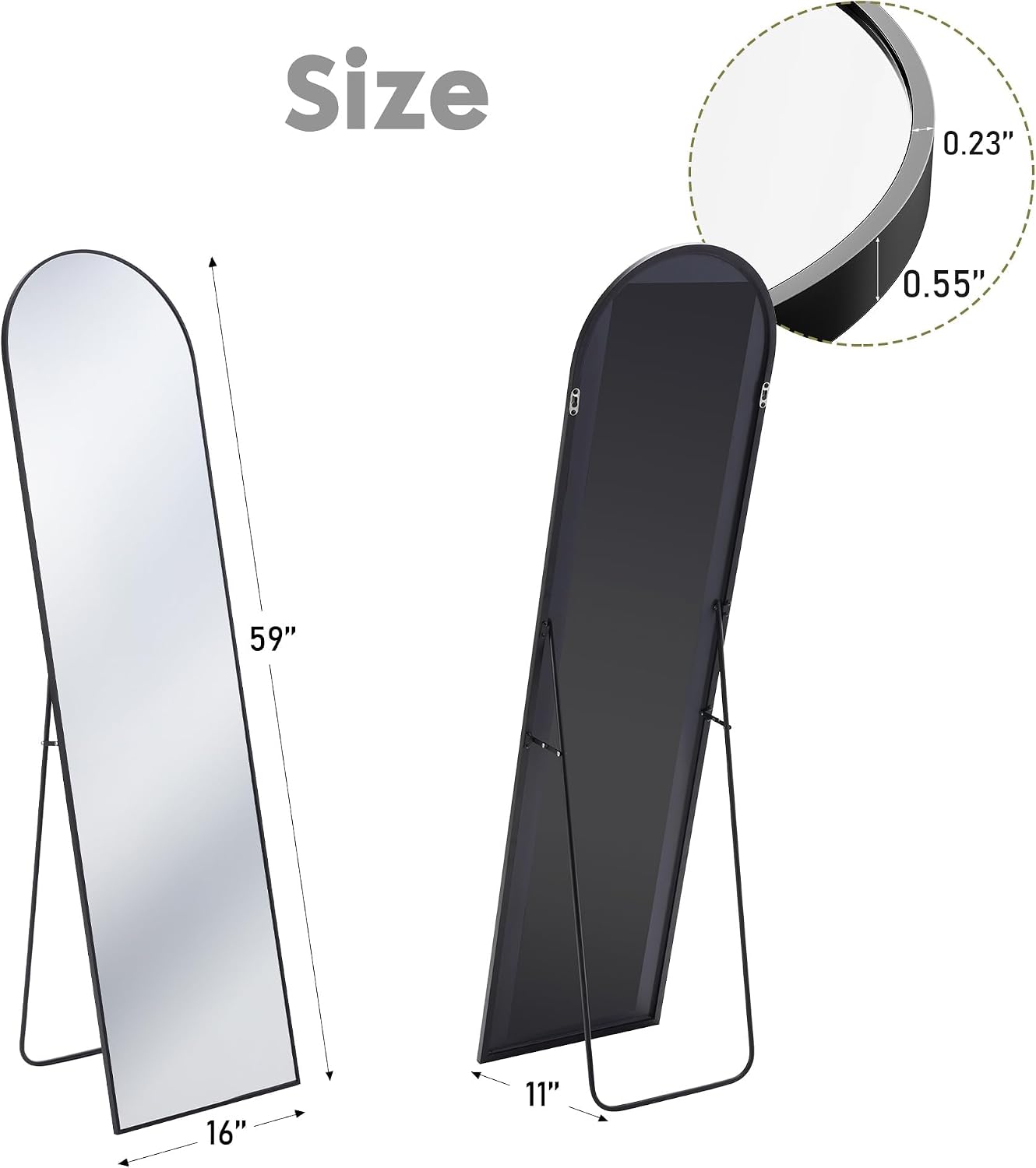 DUMOS 64"x21" Arched Full Length Floor Mirror, Full Body Mirror with Stand, Shatterproof Tempered Glass, Modern Aluminum Alloy Frame, Free Standing or Leaning for Home Decor, Gold