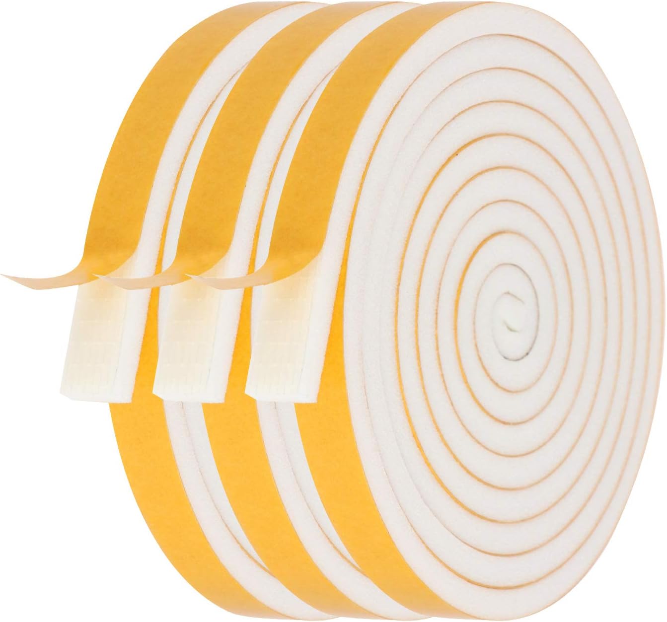 Door Weather Stripping-3 Rolls, 1/2 Inch Wide X 1/2 Inch Thick Total 20 Feet Long, Adhesive Foam Seal Tape for Window Insulation(6.5ft x 3 Rolls)