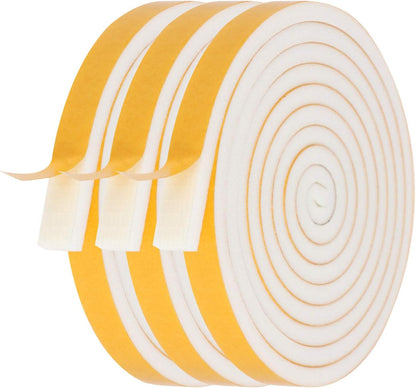 Door Weather Stripping-3 Rolls, 1/2 Inch Wide X 1/2 Inch Thick Total 20 Feet Long, Adhesive Foam Seal Tape for Window Insulation(6.5ft x 3 Rolls)