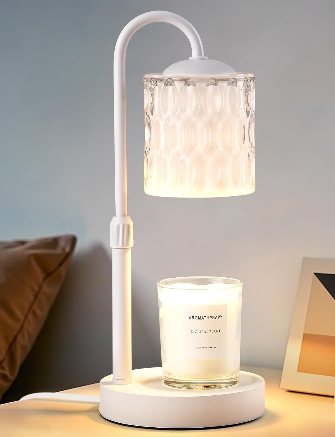 Briever Dimmable Candle Warmer Lamp with Timer, Height Adjustable Electric Candle Wax Warmer, Christmas Birthday Gifts for Women Mom, House Warming Gifts New Home Room Decor, Walnut Solid Wood Base