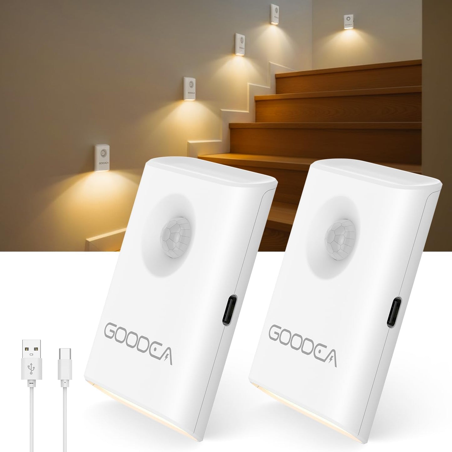 Rechargeable Battery Night Light with Motion Sensor, Wireless, Magnetic & Dimmable Stair Light, Portable Mini 3000K Warm White Stick-on Indoor Night Light for Bathroom, Hallway, Toilet, Bedroom, Stair