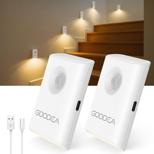 Rechargeable Battery Night Light with Motion Sensor, Wireless, Magnetic & Dimmable Stair Light, Portable Mini 3000K Warm White Stick-on Indoor Night Light for Bathroom, Hallway, Toilet, Bedroom, Stair
