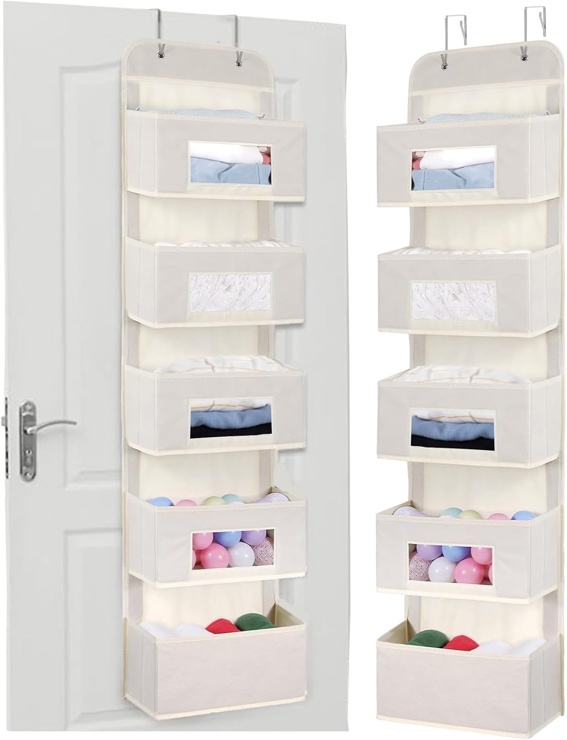 MAX Houser 4-Shelf Over The Door Hanging Organizer with 2 Metal Hooks, Gray | 4 Pocket Swing-proof Behind Door Organizers with Clear Windows for Bathroom Closet, Dorm