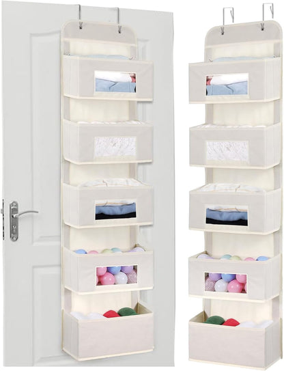 MAX Houser 4-Shelf Over The Door Hanging Organizer with 2 Metal Hooks, Gray | 4 Pocket Swing-proof Behind Door Organizers with Clear Windows for Bathroom Closet, Dorm