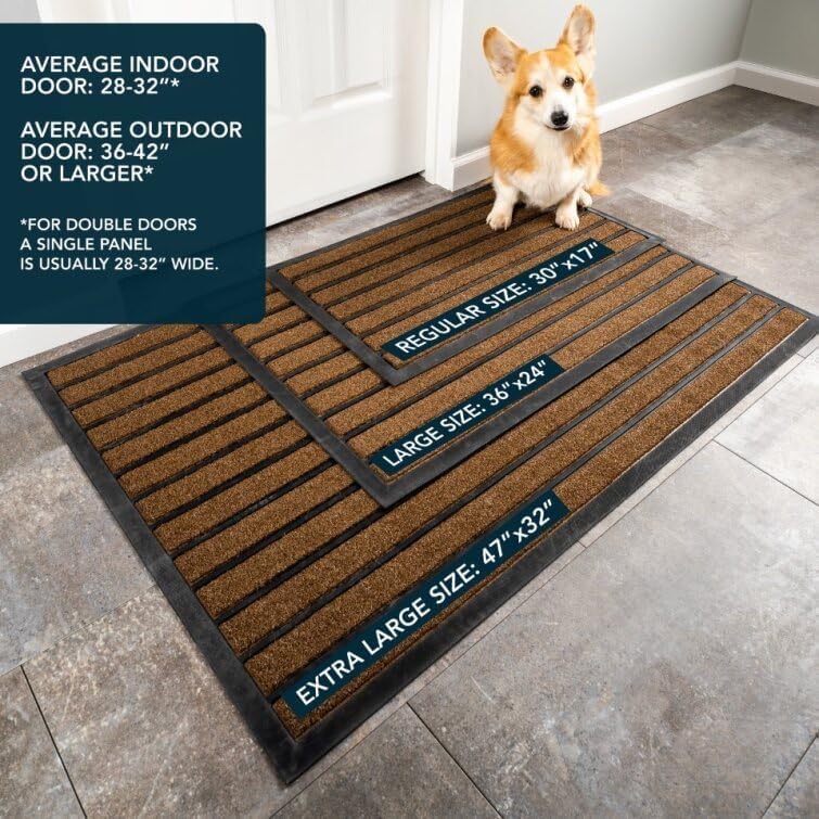 ubdyo Extra Durable Door Mat - Dirt Trapping Outdoor Welcome Mats - Non-Slip Outdoor Indoor Entrance - Low Profile Front Doormat (30" x 17", Bright Brown)