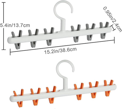 Foshine Clothes Hanger 2 Pack with 8 Clips,Clothes Drying Racks for Drying | Windproof For Drying Socks Bras Underwears Baby Clothes, Hats Scarfs Towels Pants and Gloves Diaper