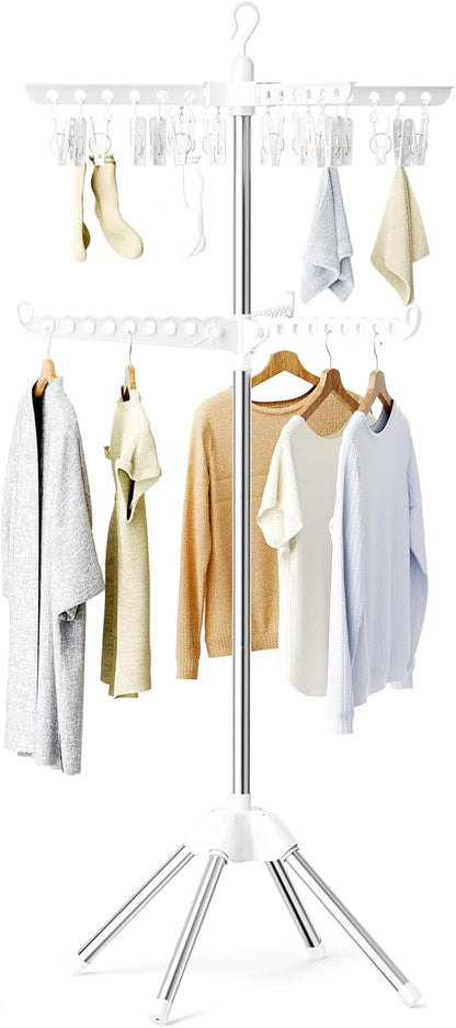 Abiglifty Rotatable and Foldable Clothes Drying Rack, Space Saving Free Standing Laundry Drying Rack for Indoor, Balcony, 1 Layer