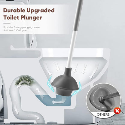 Eyliden Toilet Plunger and Brush Set, 2-in-1 Compact Holder | Unclogs Toilets, Deep Cleans Bowls, Nylon Bristles, Rubber Cup, Durable Plastic Caddy, Space-Saver, Bathroom Cleaning Tools