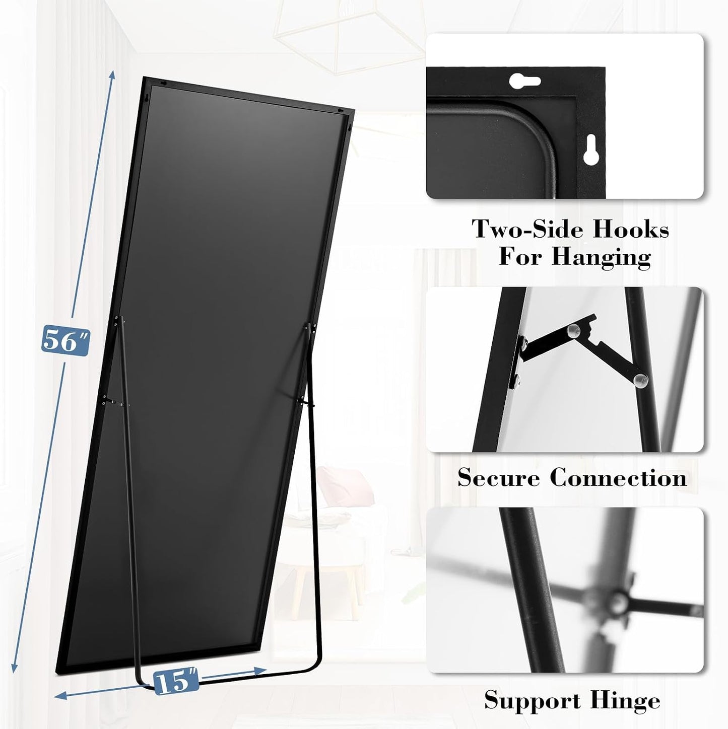DUMOS 64"x21" Arched Full Length Floor Mirror, Full Body Mirror with Stand, Shatterproof Tempered Glass, Modern Aluminum Alloy Frame, Free Standing or Leaning for Home Decor, Gold