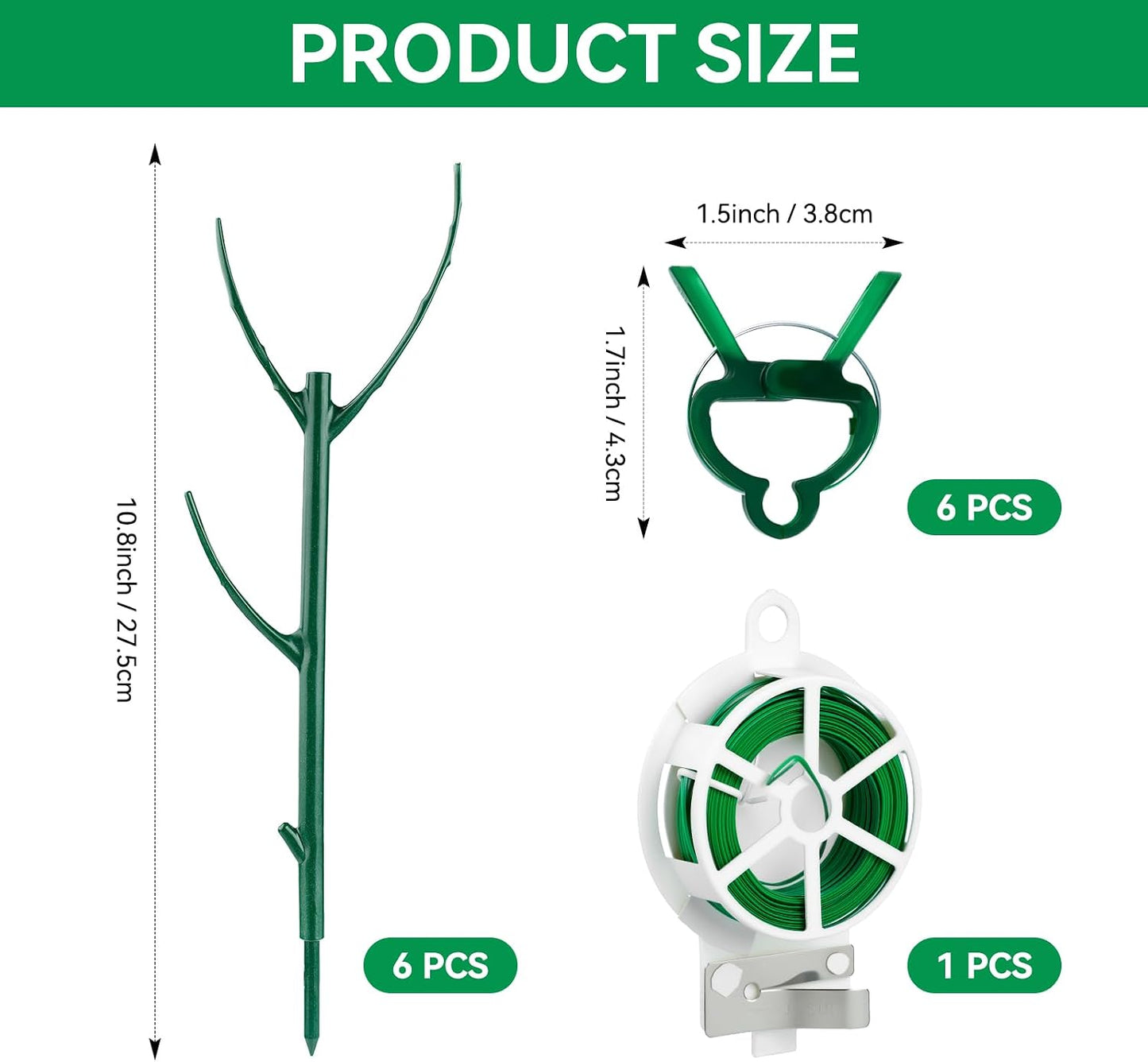 6 Pack Stackable Plant Support Stakes, Stackable Indoor/Outdoor Plant Support Pole with Clamps, Garden Trellis for Supporting Monstera Potted Plants and Climbing Plants