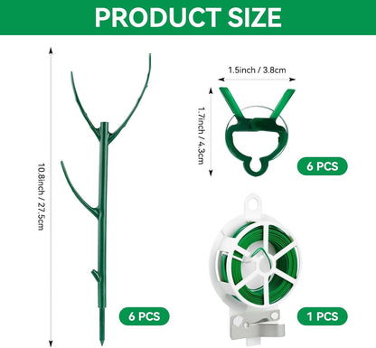 6 Pack Stackable Plant Support Stakes, Stackable Indoor/Outdoor Plant Support Pole with Clamps, Garden Trellis for Supporting Monstera Potted Plants and Climbing Plants