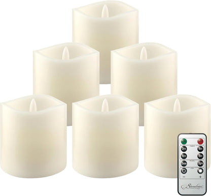 Stonebriar 6 Count White Real Wax 3x3 Flameless LED Pillar Candles with Remote and Timer