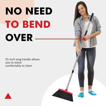 Heavy Duty Broom, 55 Inch Long Handle Outdoor Large Angle Brooms, Commercial Broom for Sweeping Indoor, for Home Garage Kitchen Office Courtyard Lobby Patio Lawn Concrete，Black