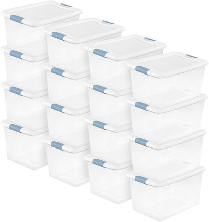 Sterilite 4-Pack 56 Quart Wheeled Latching Box, Underbed Clear Plastic Storage Organizer - Under Bed Rolling Container Bin with Lid and Wheels for Home or Dorm Bedrooms and Closets