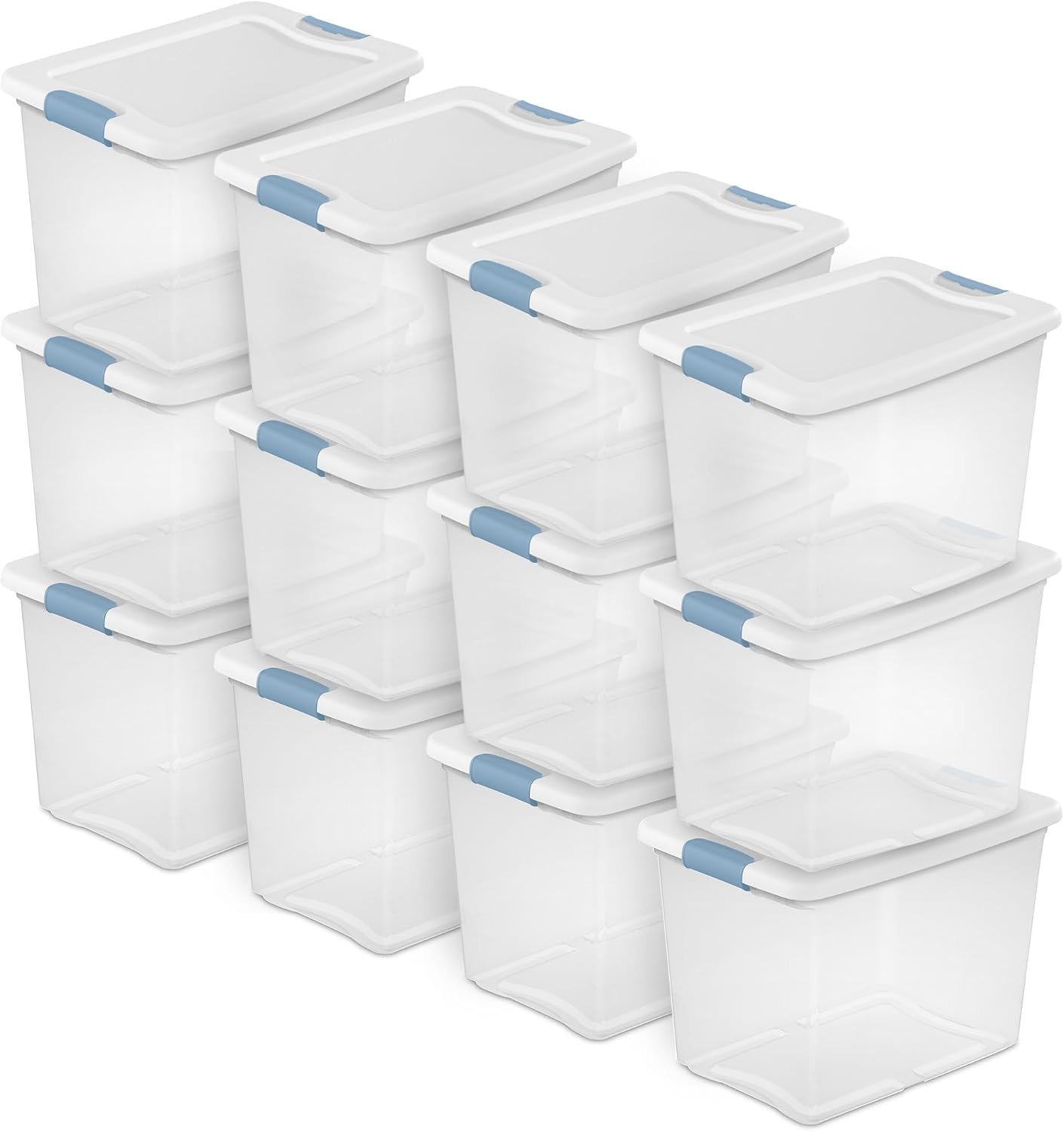 Sterilite 4-Pack 56 Quart Wheeled Latching Box, Underbed Clear Plastic Storage Organizer - Under Bed Rolling Container Bin with Lid and Wheels for Home or Dorm Bedrooms and Closets