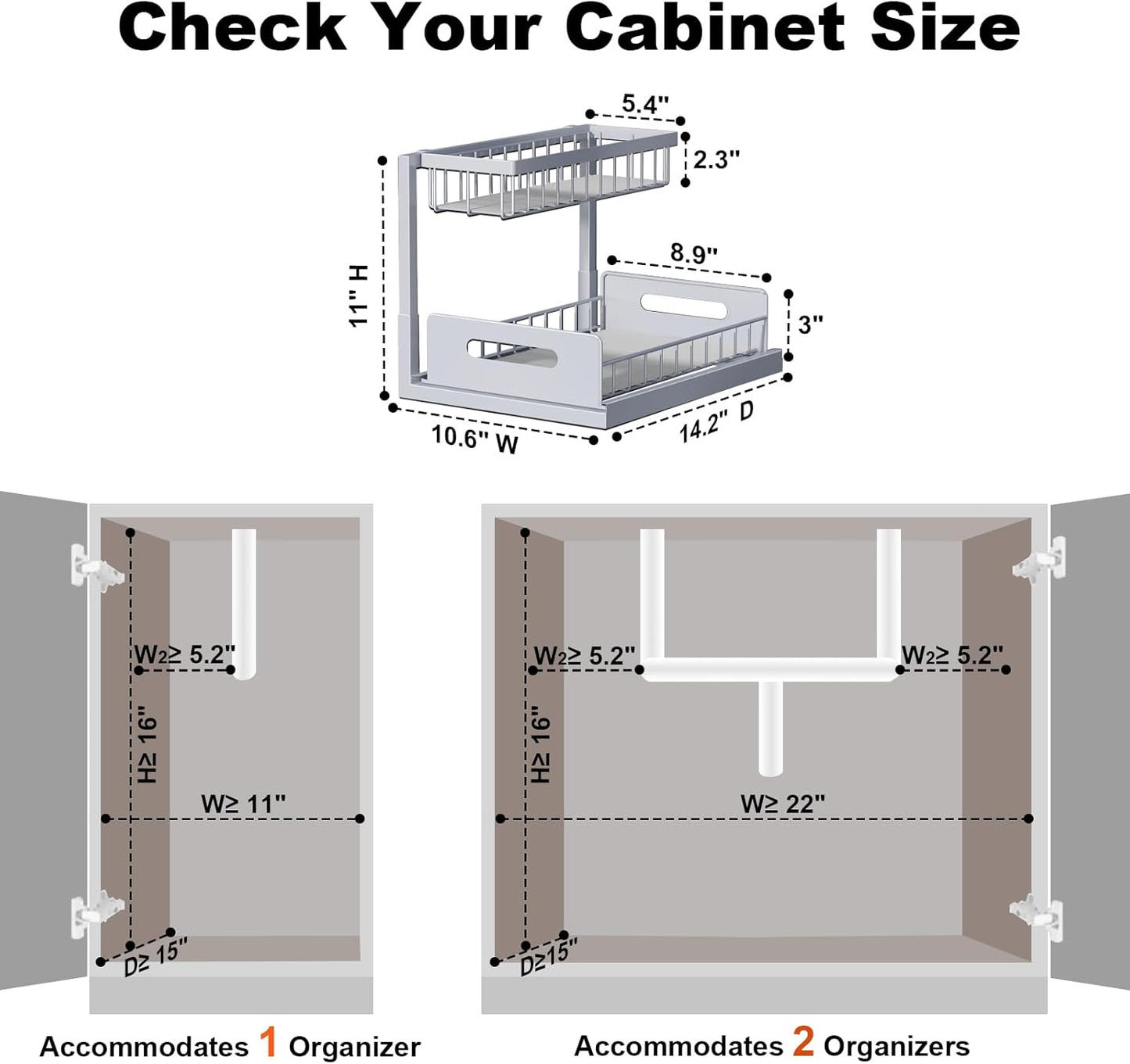 REALINN Under Sink Organizer, Pull Out Cabinet Organizer, 2 Tier Metal Slide Out Shelf with L Shaped Design for Kitchen, Bathroom, Laundry, and Utility Cabinet Storage for Deep Cabinets, White, 2 Pack
