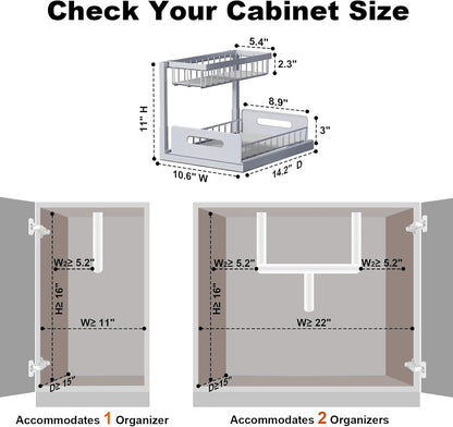 REALINN Under Sink Organizer, Pull Out Cabinet Organizer, 2 Tier Metal Slide Out Shelf with L Shaped Design for Kitchen, Bathroom, Laundry, and Utility Cabinet Storage for Deep Cabinets, White, 2 Pack