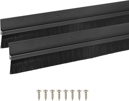 M METERXITY 2Pack Door Sweep - 39" Door Bottom Brush Heavy Duty Seal Draft Stopper Aluminum Base with 50mm Brush, Adhesive/Screw Installation for Interior/Exterior/Garage/Sliding Doors, Black