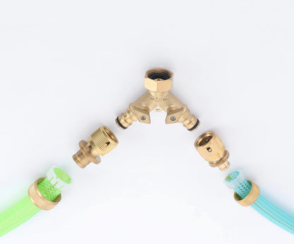 never break NPT3/4 Copper two Outlet Solid Brass Quick Connector Faucet Diverter Valve 2 Way Heavy Duty Brass Garden Hose Splitter, Hose Connector 3/4", Hose Spigot Adapter with 2 Valves (2-Way)