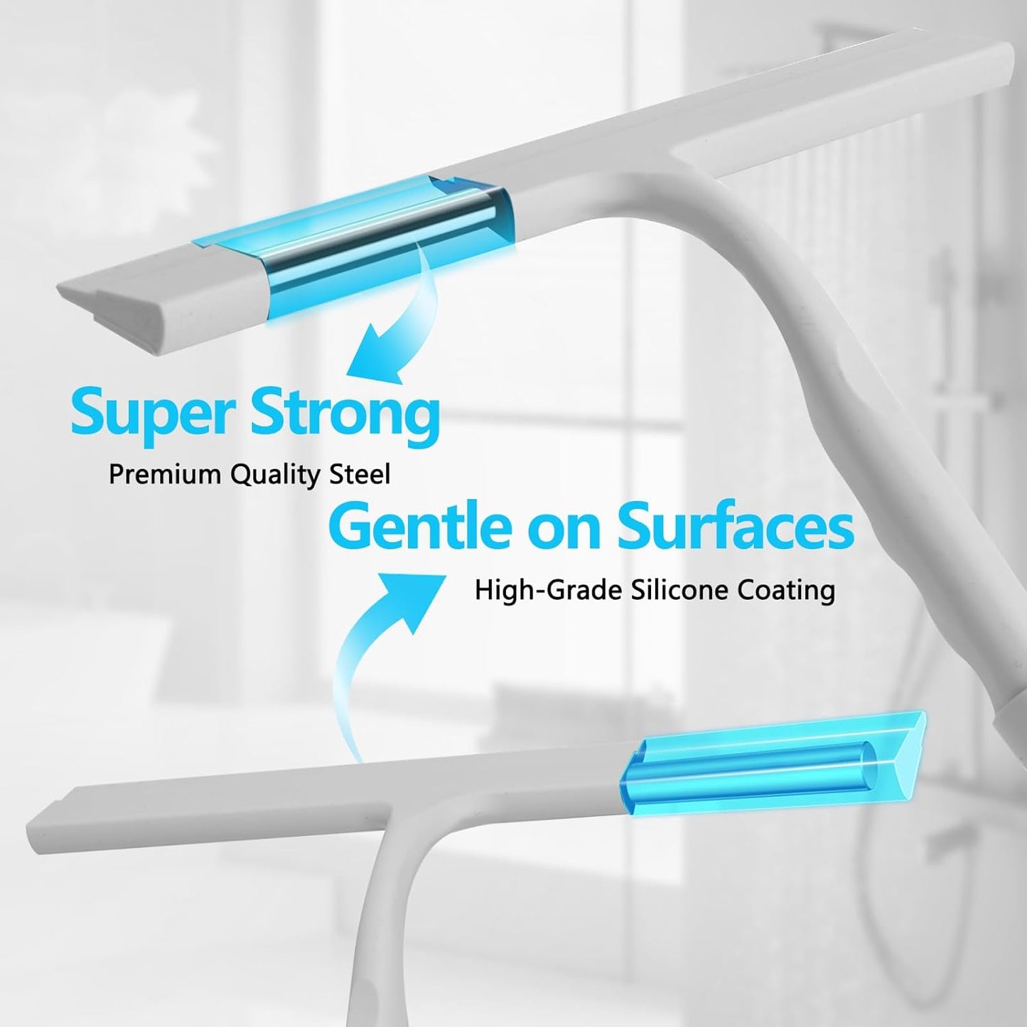 Shower Squeegee for Glass Doors,2-in-1 Silicone Shower Squeegee with Hook,Hang Anywhere | Streak-Free Bathroom Squeegee | Household Window Mirror Squeegee for Bathroom,Glass,Tile Wall,Car | Black