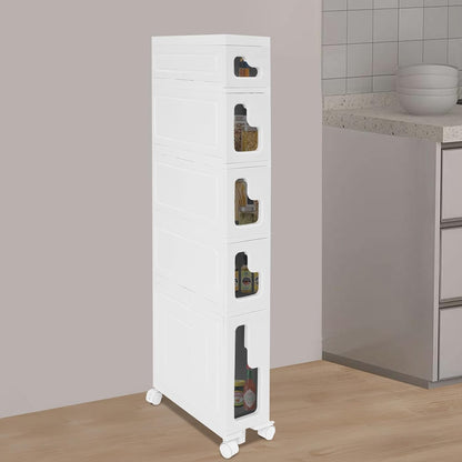 2 Tier Slim Bathroom Storage Cabinet with Movable WheelsSmall Bathroom Storage Cabinet Narrow Bathroom Storage Cabinet for Small Space, Bathroom, Kitchen, Laundry, White (15.7×6.3×22in)