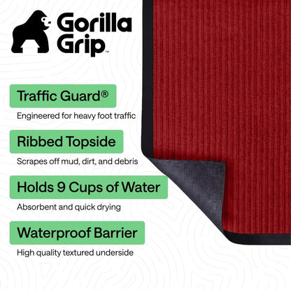 GORILLA GRIP Waterproof Traffic Guard Door Mat, Heavy Duty Entryway Mats, Strong Backing Commercial Utility Rugs for Office Hallway, Garage Floor and Home, Low Profile Carpet Runner, 29x17, Black