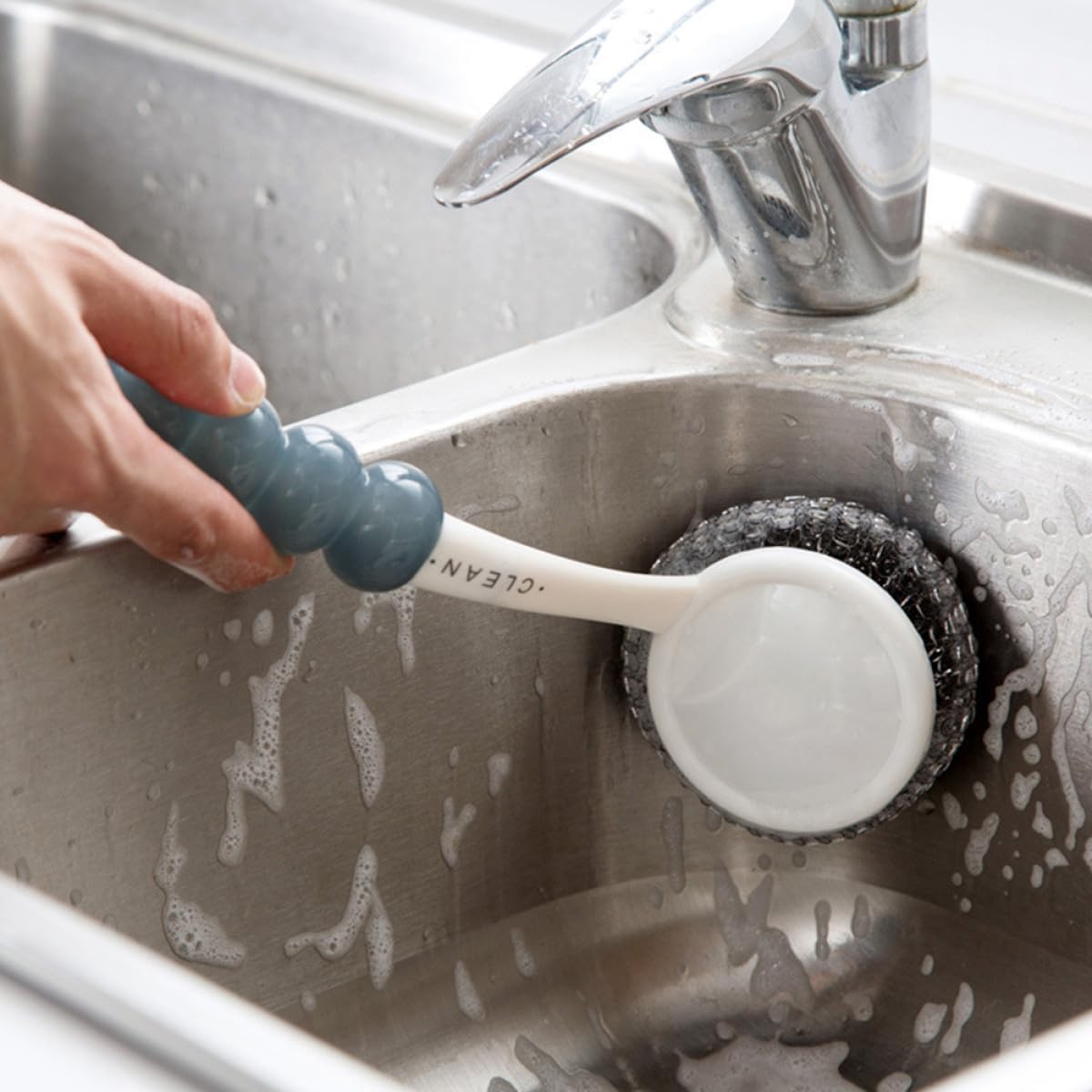 Healeved Kitchen Dish Scrubber with Handle, Small Steel Wire Scrubbing Brush for Pots and Pans, Household Non-Scratch Kitchen Cleaning Brush for Dishwashing and Sink Cleaning