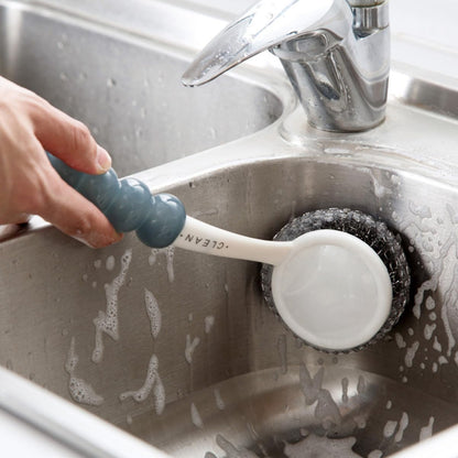 Healeved Kitchen Dish Scrubber with Handle, Small Steel Wire Scrubbing Brush for Pots and Pans, Household Non-Scratch Kitchen Cleaning Brush for Dishwashing and Sink Cleaning