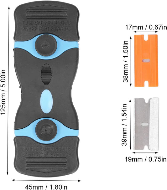 Oumefar Plastic Blades, 2 in 1 Scraper Tool ABS Blade Scrapers Stainless Steel Blades for Removing Stubborn Grease and Burnt Spills on Glass Stoves, Ovens Grills(Black+Blue)