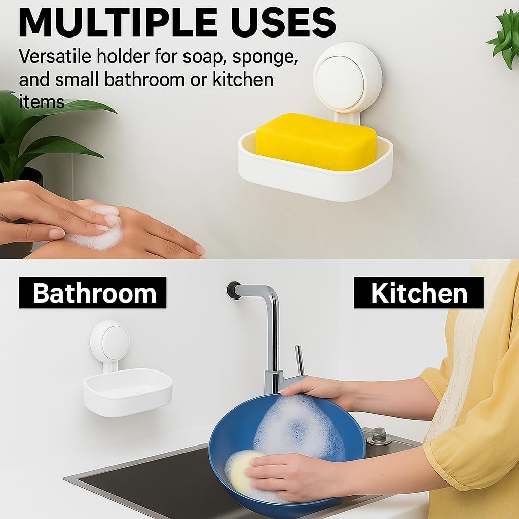 HOME&I Suction Cup Soap Dish Holder for Shower, Dual-Layer Self-Draining Bar Soap Holder, No-Drill Removable Wall Mount Soap Tray for Tile, Glass, Bathroom & Kitchen Sink