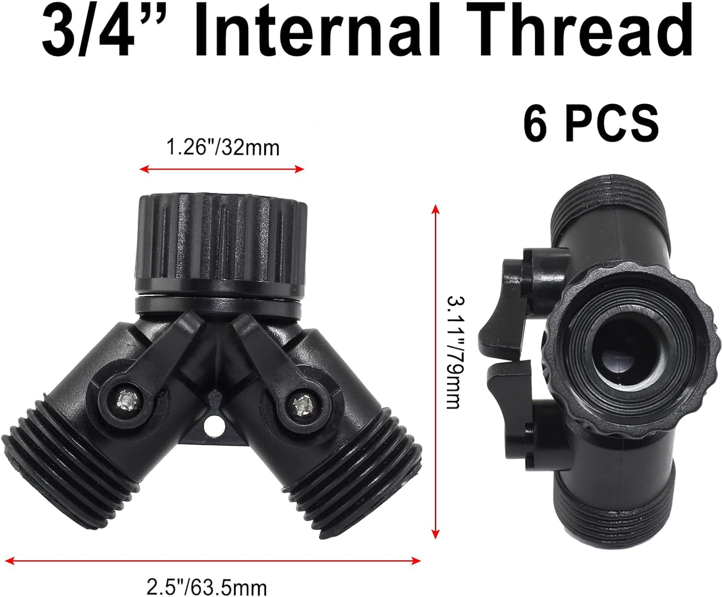 6 Pcs 2 Way Hose Adapter Y Valve Garden Hose Connector, Green | Non Rust Spigot Faucet Adapter, 3/4 Garden Hose Y Connectors, Plastic Hose Splitter, Faucet Watering Shut Off Valves