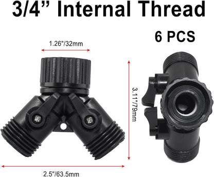 6 Pcs 2 Way Hose Adapter Y Valve Garden Hose Connector, Green | Non Rust Spigot Faucet Adapter, 3/4 Garden Hose Y Connectors, Plastic Hose Splitter, Faucet Watering Shut Off Valves