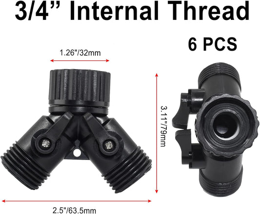 6 Pcs 2 Way Hose Adapter Y Valve Garden Hose Connector, Green | Non Rust Spigot Faucet Adapter, 3/4 Garden Hose Y Connectors, Plastic Hose Splitter, Faucet Watering Shut Off Valves
